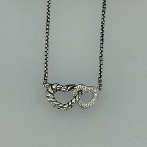 Authentic David Yurman Interlocked Hearts Pendant with Pave Diamonds
